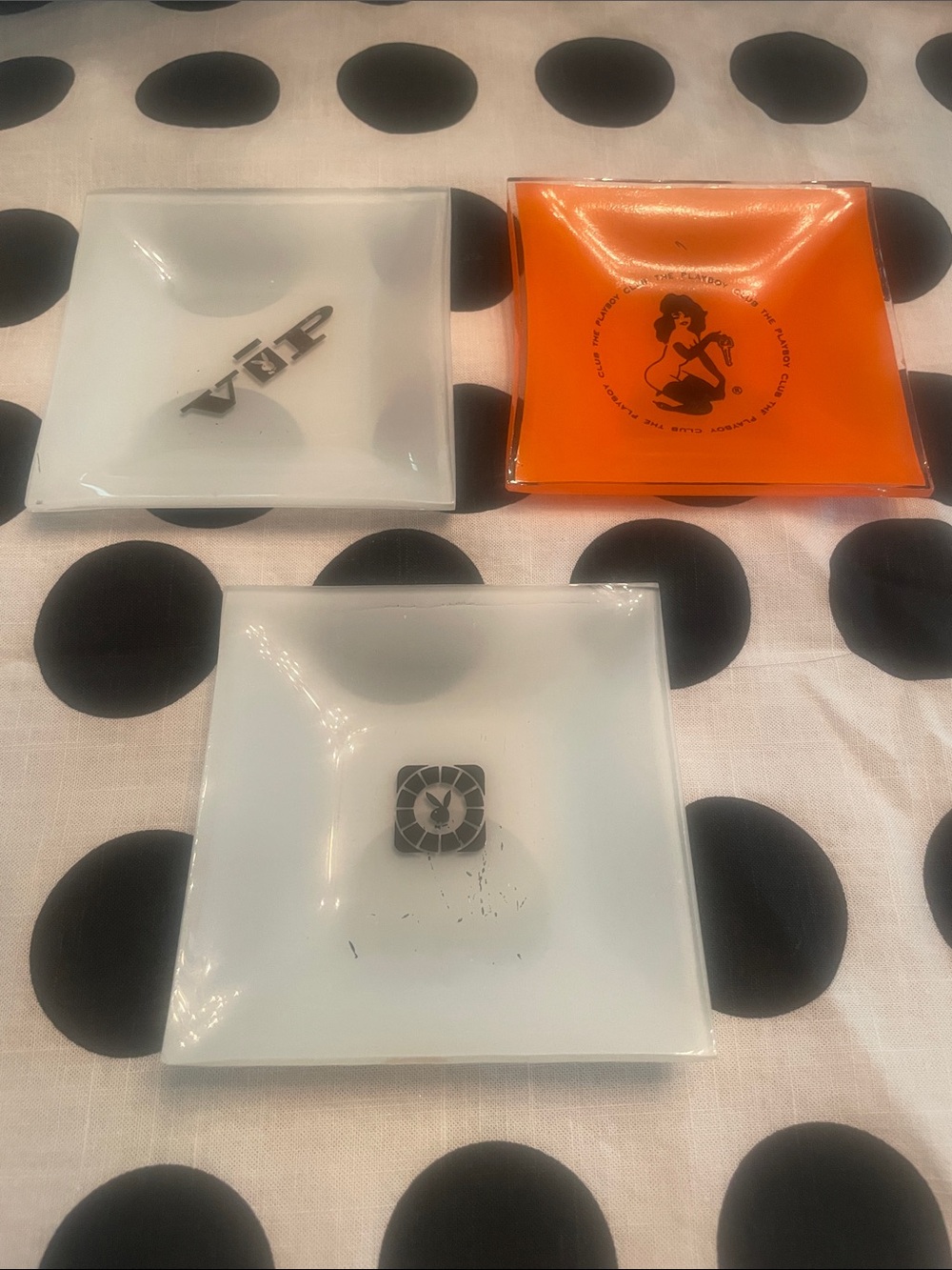 3 PLAYBOY small Square Glass Tray with Black Pinup Emblem